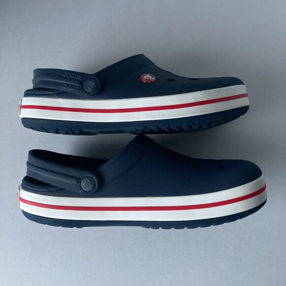 Crocs Crocband Clog Navy Blue White Red Stripe - Picture 5 of 9